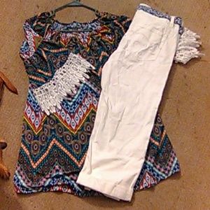 Boutique shirt and/or white capri's